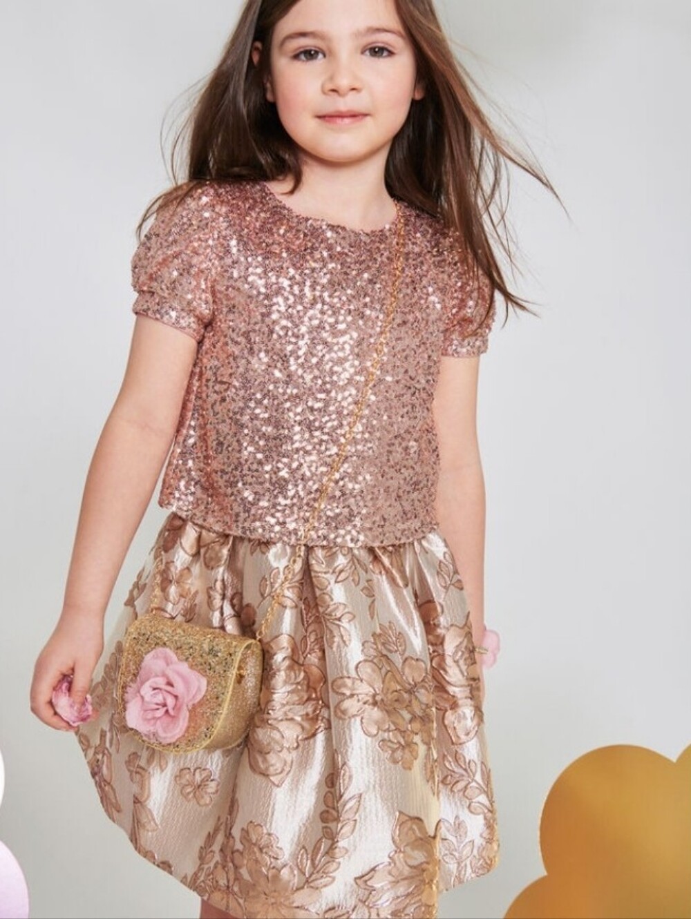 Monsoon rose gold sequin puff sleeve top